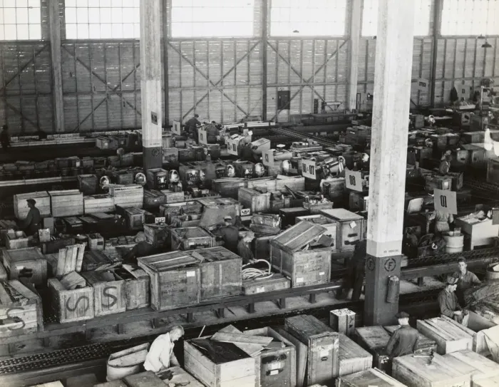 Framed Print : Airmen and German Men with Wooden Crates at the Headquar? Framed Print : Airmen and German Men with Wooden Crates at the Headquar?