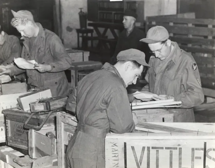 Framed Print : Airmen Packing Wooden Crates During Operation Vittles ? Framed Print : Airmen Packing Wooden Crates During Operation Vittles ?