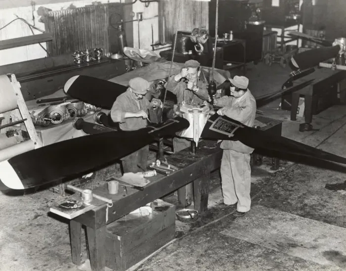 Framed Print : Airmen Working on a Propeller at the Headquarters of the? Framed Print : Airmen Working on a Propeller at the Headquarters of the?