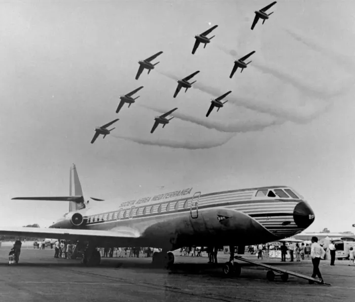 Framed Print : Airport scene with Caravelle jet Framed Print : Airport scene with Caravelle jet