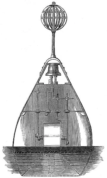 Alarm Buoy, 1858. Engraving showing an alarm, or marker, buoy designed by Brown, Lenox