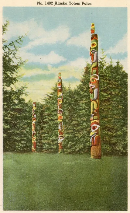 Framed Print : Alaska, America's Last Frontier, totem poles Date: 1946 Framed Print : Alaska, America's Last Frontier, totem poles Date: 1946