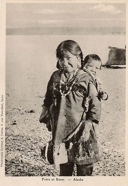 Alaskan Eskimo Girl and her younger Brother - Alaska, USA