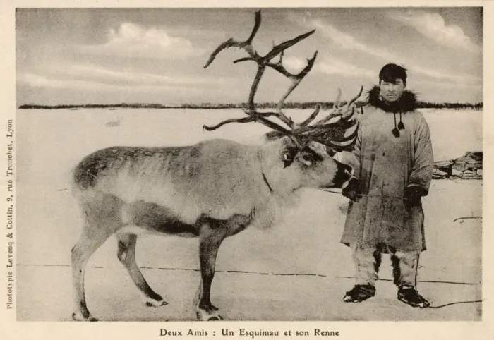 Framed Print : Alaskan Eskimo and his reindeer - Alaska, USA Framed Print : Alaskan Eskimo and his reindeer - Alaska, USA
