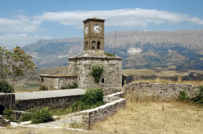 Framed Print : Albania. Gjirokaster. Castle and clock tower