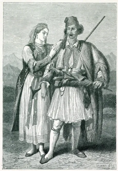 Framed Print : An Albanian couple in traditional dress Date: 1875 Framed Print : An Albanian couple in traditional dress Date: 1875