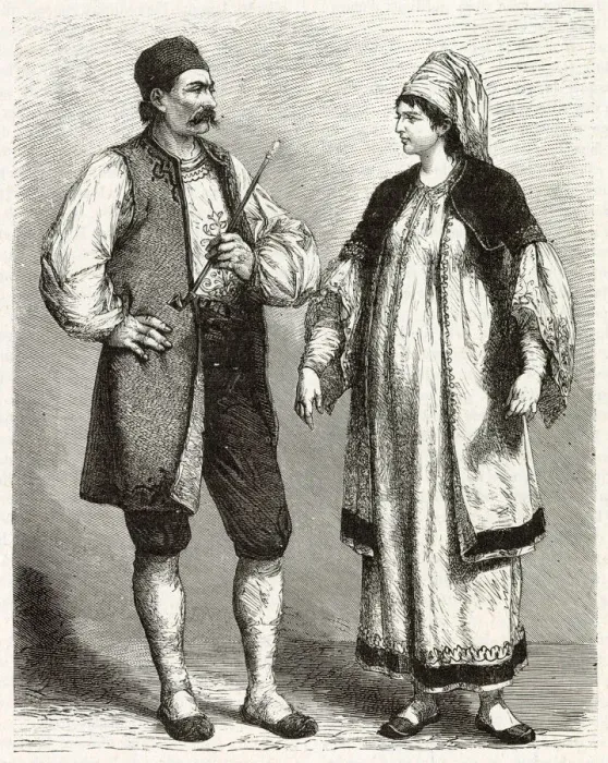 Framed Print : An Albanian couple in traditional dress Date: circa 1870 Framed Print : An Albanian couple in traditional dress Date: circa 1870