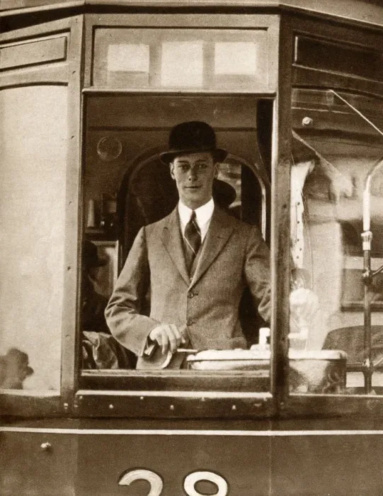Framed Print : Albert, Duke of York - at the controls of a Glasgow Tram Framed Print : Albert, Duke of York - at the controls of a Glasgow Tram