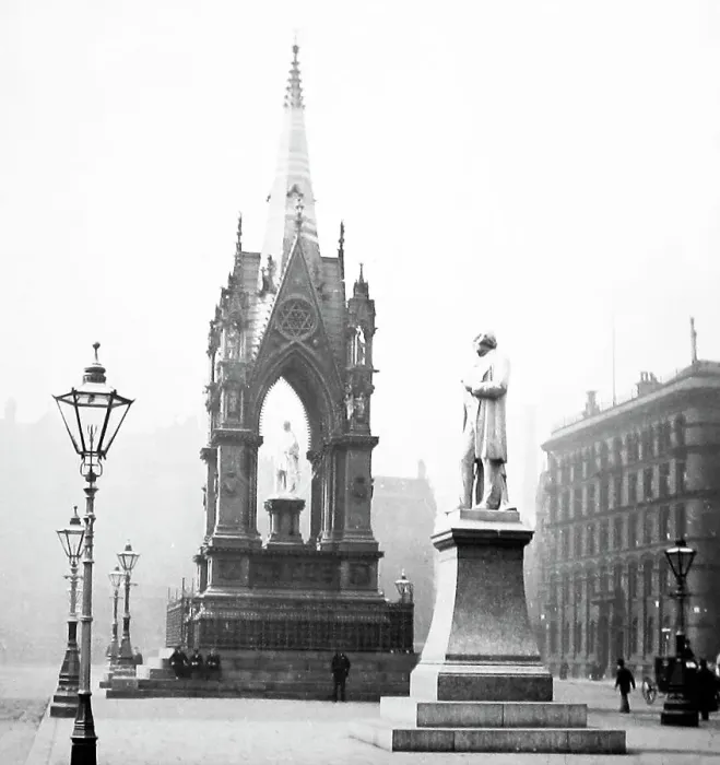 Framed Print : Albert Memorial and John Bright Statue, Manchester Framed Print : Albert Memorial and John Bright Statue, Manchester