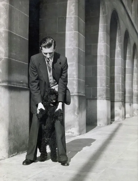 Framed Print : Alec Baker with the family pet poodle Framed Print : Alec Baker with the family pet poodle
