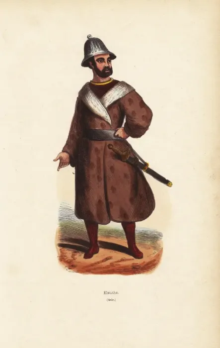 Framed Print : Aleutian man in helmet, long coat and boots Framed Print : Aleutian man in helmet, long coat and boots