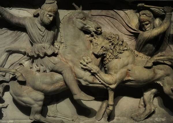 Alexander Sarcophagus. 4th century BC. Alexander and the Mac