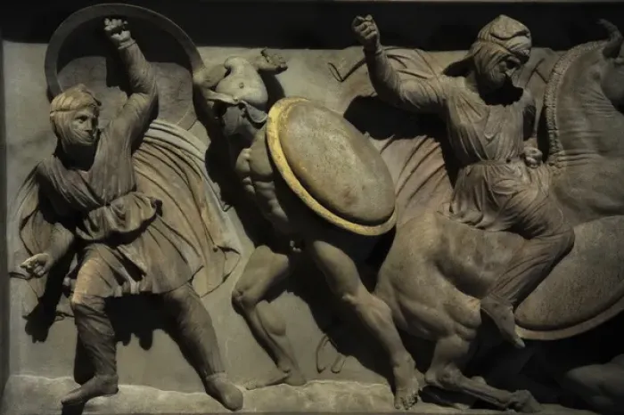 Framed Print : Alexander Sarcophagus. 4th century BC. Color reconstruction Framed Print : Alexander Sarcophagus. 4th century BC. Color reconstruction