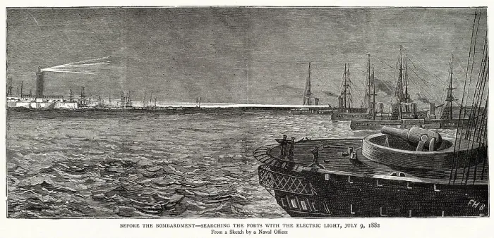 Framed Print : Alexandria, searching the forts with the electric light Framed Print : Alexandria, searching the forts with the electric light