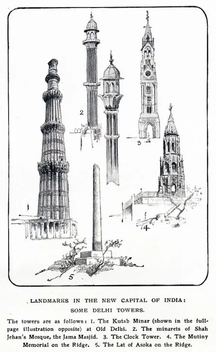 Framed Print : Alfred Hugh Fisher, Vignettes of Empire XIV. Delhi, the new-old capital of India - Landmarks in the new capital of India: some Delhi Towers. Date: 1913 Framed Print : Alfred Hugh Fisher, Vignettes of Empire XIV. Delhi, the new-old capital of India - Landmarks in the new capital of India: some Delhi Towers. Date: 1913