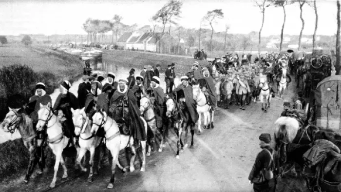 Framed Print : Algerian light cavalry escorting captured Germans Framed Print : Algerian light cavalry escorting captured Germans