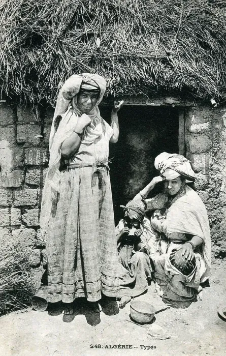 Framed Print : Two Algerian Women (and a young child) outside their home Framed Print : Two Algerian Women (and a young child) outside their home