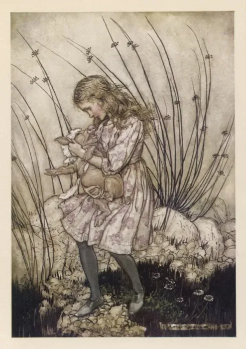 Framed Print : Alice Holds the Baby Pig Framed Print : Alice Holds the Baby Pig