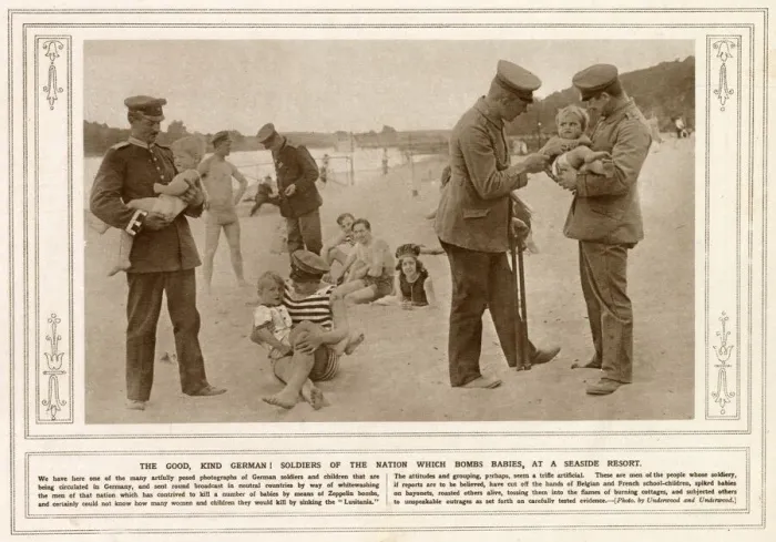 Framed Print : All Germans love children, so even these tough soldiers, invading Belgium Framed Print : All Germans love children, so even these tough soldiers, invading Belgium
