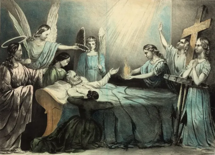 Framed Print : Allegorical representation of the dying Christian Framed Print : Allegorical representation of the dying Christian