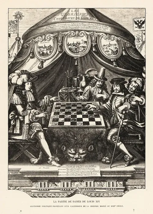 Framed Print : Allegory of European politics as a game of draughts, 17th centur Framed Print : Allegory of European politics as a game of draughts, 17th centur