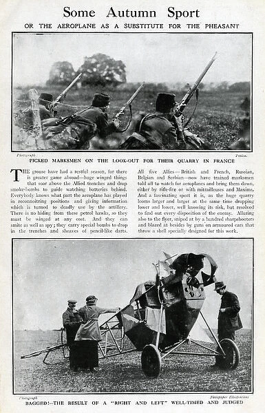 Allied marksmen firing at enemy aircraft in France, WW1