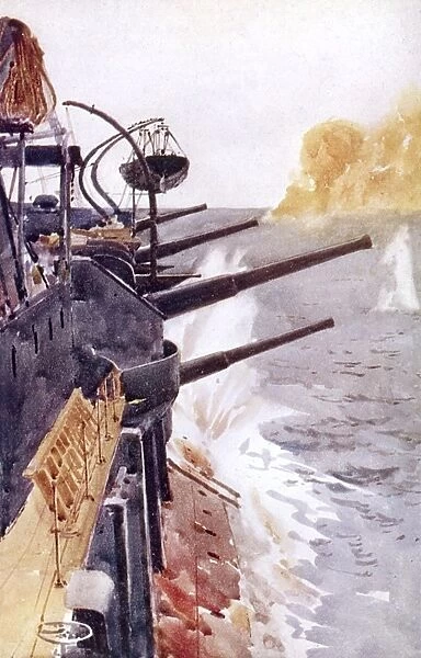 Allied ship in action in the Dardanelles, Turkey, WW1