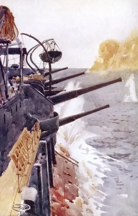Framed Print : Allied ship in action in the Dardanelles, Turkey, WW1 Framed Print : Allied ship in action in the Dardanelles, Turkey, WW1