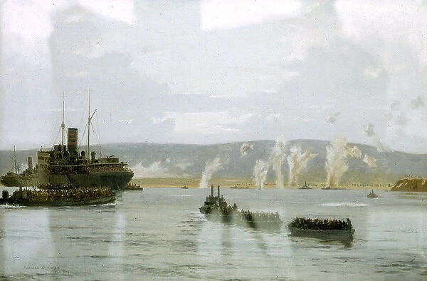 Allied ships in action in the Dardanelles, Turkey, WW1