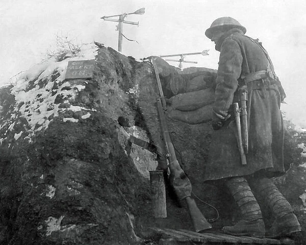 Allied soldier on lookout duty, Western Front, WW1