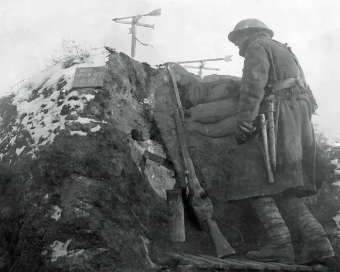 Framed Print : Allied soldier on lookout duty, Western Front, WW1 Framed Print : Allied soldier on lookout duty, Western Front, WW1