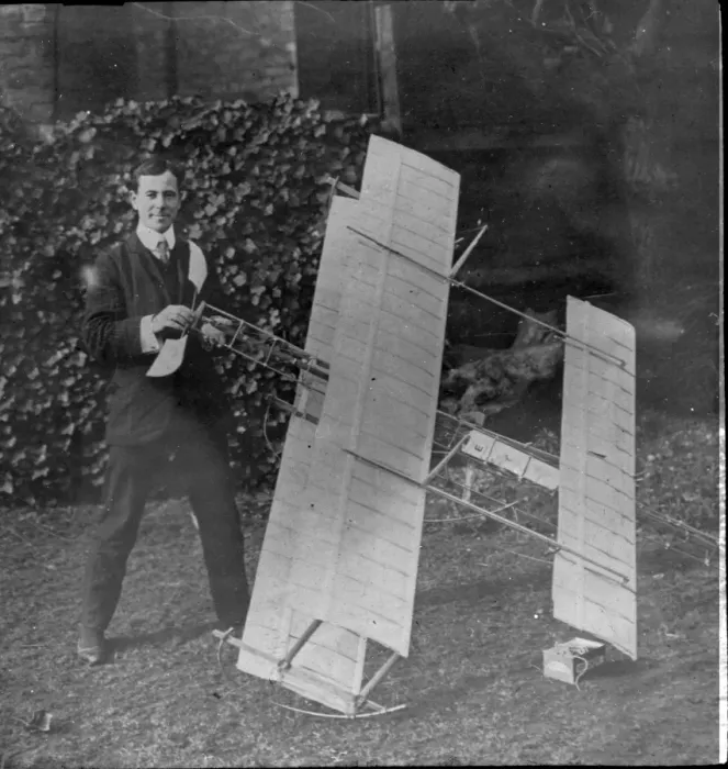 Framed Print : Alliott Verdon Roe (1877-1958) with a model aircraft