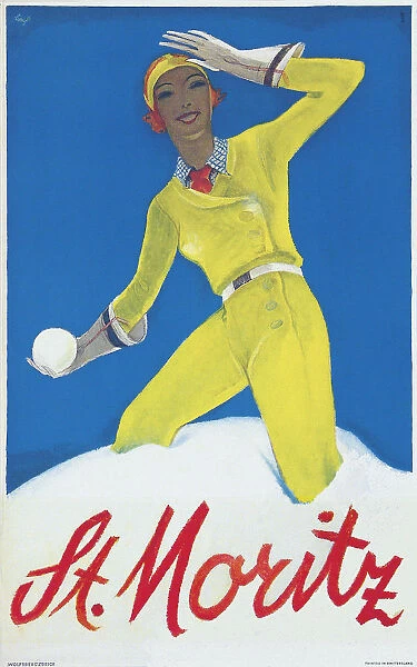 Alois Carigiet - St. Moritz Girl with Snowball