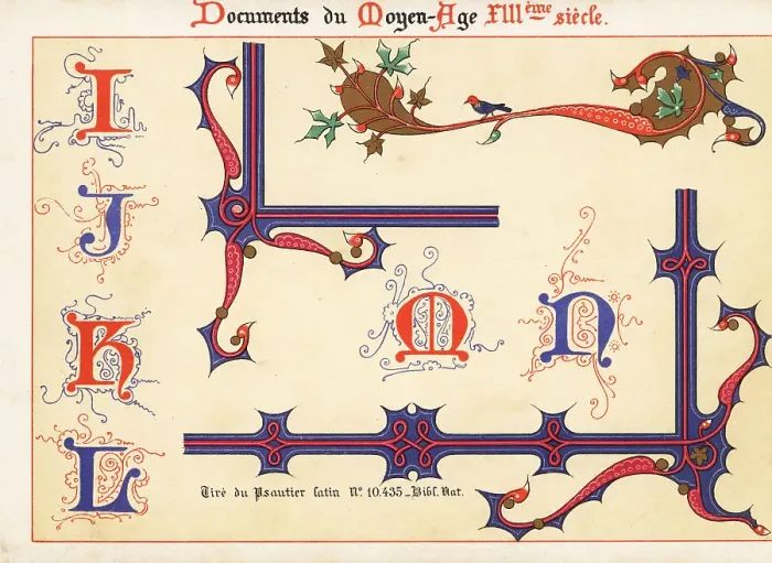 Framed Print : Alphabet of decorative initial letters from I to N, 13th century Framed Print : Alphabet of decorative initial letters from I to N, 13th century