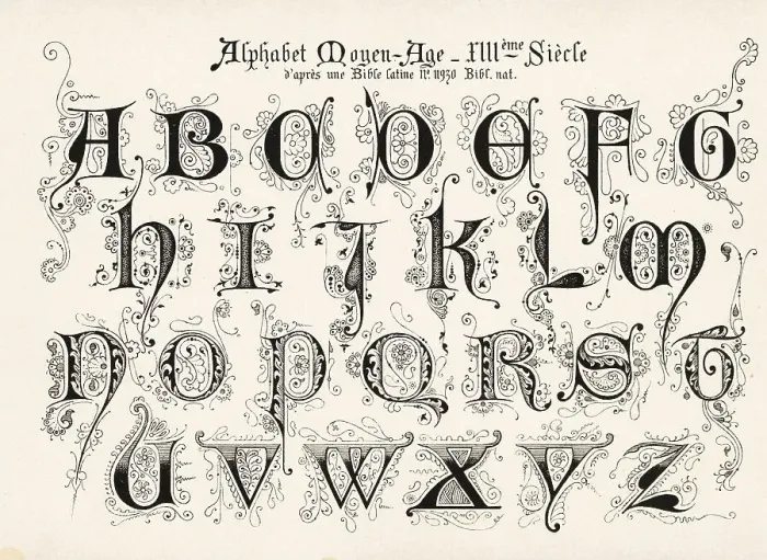 Framed Print : Alphabet of initial letters from a Latin Bible of the 13th centu Framed Print : Alphabet of initial letters from a Latin Bible of the 13th centu