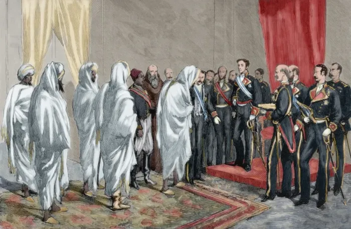 Framed Print : Alphonse XII receiving the congratulations of the Moroccan e Framed Print : Alphonse XII receiving the congratulations of the Moroccan e