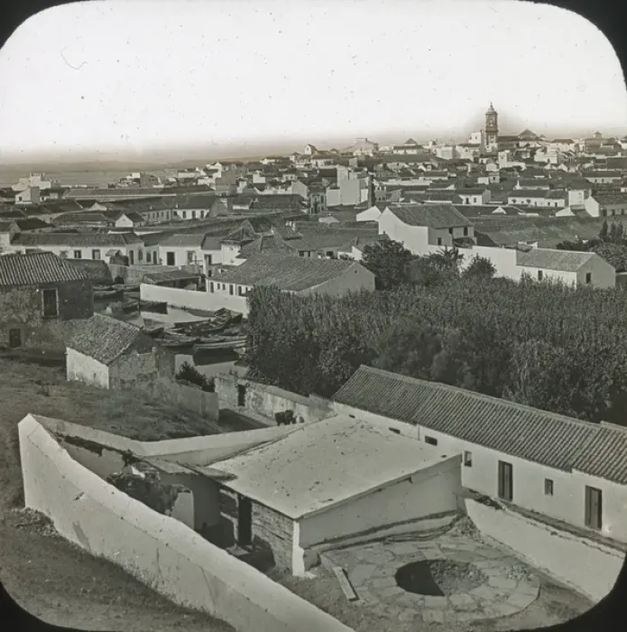Framed Print : Alqesivas - Black and white view over low houses, spire right background Date: circa 1890s Framed Print : Alqesivas - Black and white view over low houses, spire right background Date: circa 1890s