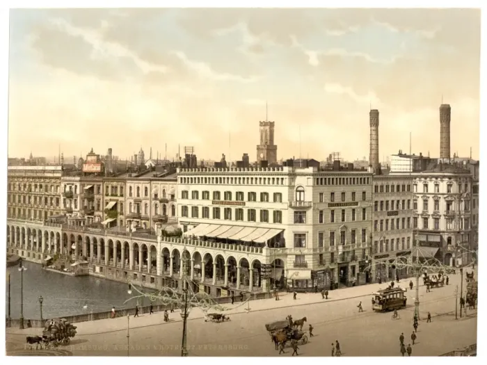 Framed Print : Alster Arcade and Hotel St. Petersburg, Hamburg, Germany Framed Print : Alster Arcade and Hotel St. Petersburg, Hamburg, Germany