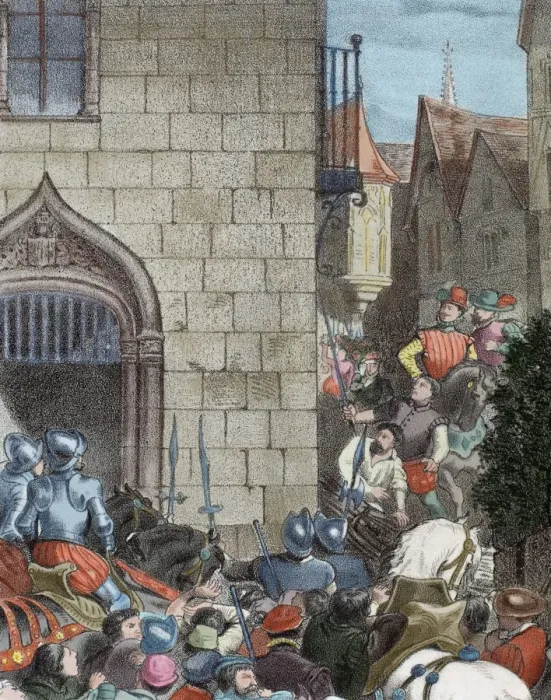 Framed Print : Alterations of Aragon. Mutiny of Zaragoza, 1591. Engraving b Framed Print : Alterations of Aragon. Mutiny of Zaragoza, 1591. Engraving b