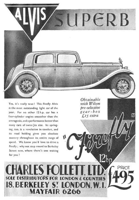 Framed Print : Alvis Cars. Charles Follett. Alvis Firefly 1933 Advert Framed Print : Alvis Cars. Charles Follett. Alvis Firefly 1933 Advert