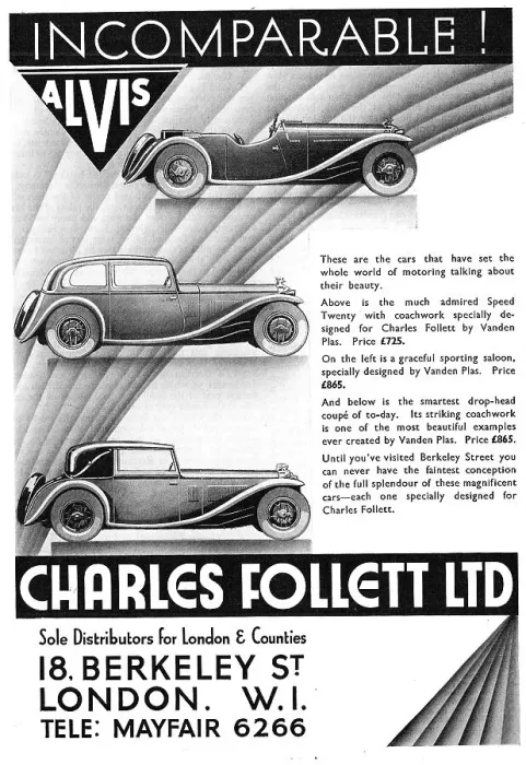 Framed Print : Alvis Cars. Charles Follett. Alvis Speed Twenty 1933 Advert Framed Print : Alvis Cars. Charles Follett. Alvis Speed Twenty 1933 Advert