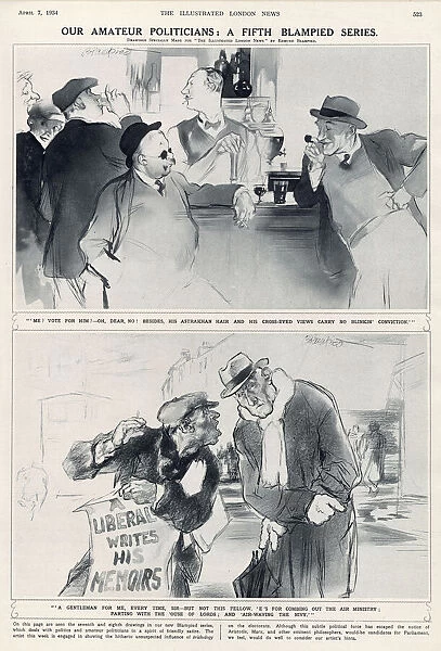Our amateur politicians by Edmund Blampied. Men chatting at a pub bar: Me? Vote for him