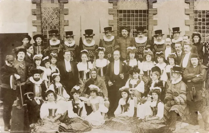 Framed Print : Amateur theatrical Company presenting a historical review Framed Print : Amateur theatrical Company presenting a historical review