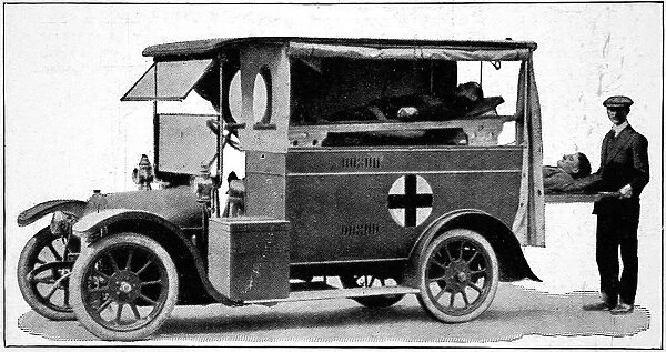 Ambulance. A 12-15 horsepower FIAT motor ambulance equipped with two stretchers,