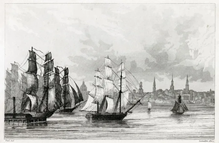 Framed Print : America - British Fleet Leaves Boston Framed Print : America - British Fleet Leaves Boston