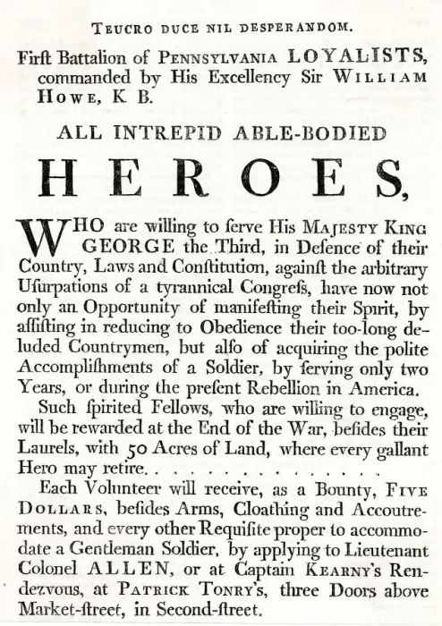 Framed Print : America - Text showing Sir William Howes Recruitment Poster Framed Print : America - Text showing Sir William Howes Recruitment Poster