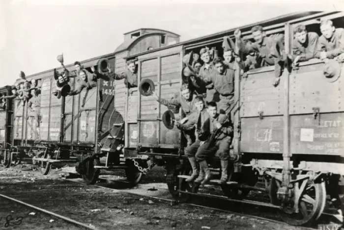 Framed Print : American 5th Marines on a troop train, France, WW1 Framed Print : American 5th Marines on a troop train, France, WW1