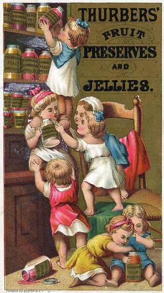 American Advertising card for Thurbers Fruit Preserves and Jellies. Date: circa 1890