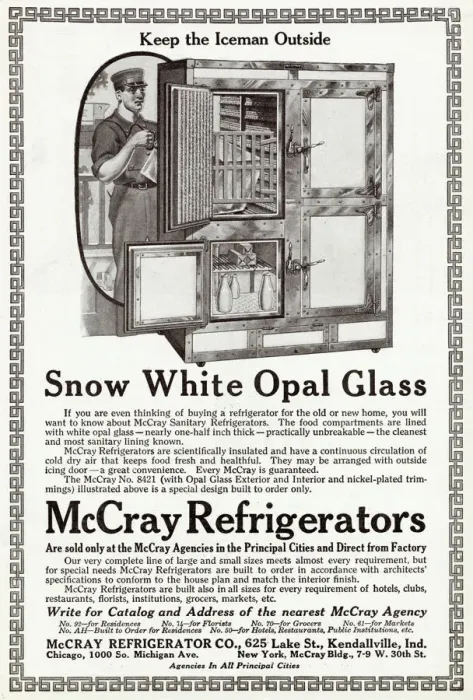 Framed Print : American advert for McCray Refrigerators - Snow White Opal Glass Framed Print : American advert for McCray Refrigerators - Snow White Opal Glass