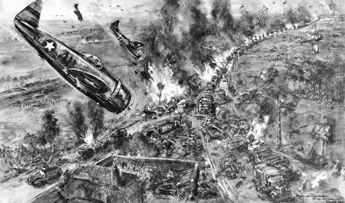 Framed Print : American Aircraft attacking German Vehicles, Falaise; Second Framed Print : American Aircraft attacking German Vehicles, Falaise; Second